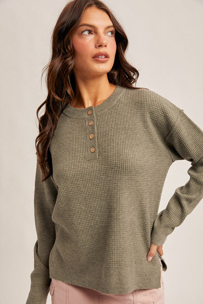 Willa Waffle Top in Creamy Olive