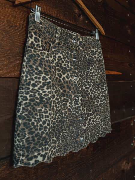 Lucy Leopard Scalloped Button Skirt