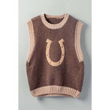 Knitted vest with a horseshoe design on a gray background