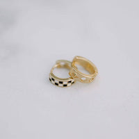 Black & White Checkered Hoops - Gold