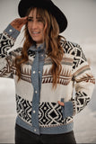 Roxana Aztec Knitted sweater denim jacket