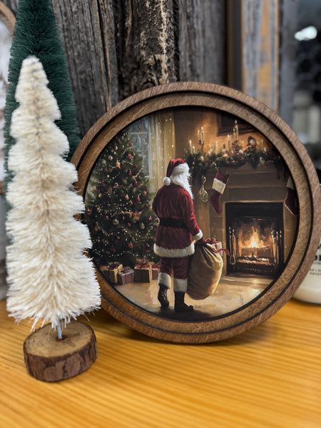 Round Fireplace Santa Framed Art