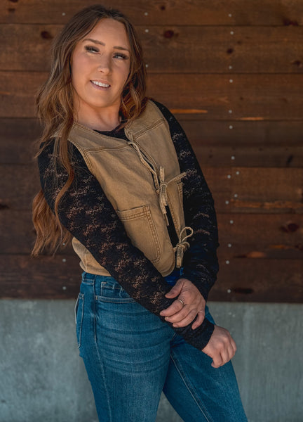 Haven Tie Denim Vest in Caramel