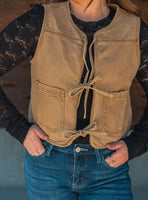 Haven Tie Denim Vest in Caramel