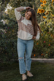 Cleo Plaid Patchwork Pullover in Oatmeal