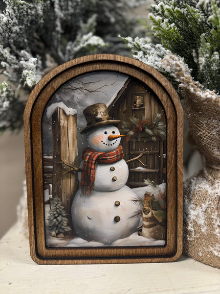 Arched Top Rustic Snowman Framed Art