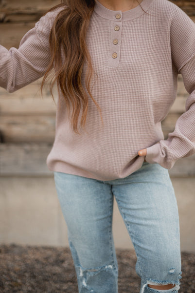 Willa Waffle Top in Mauve