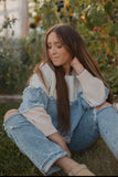 Colorblock sweater with denim
