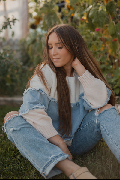Colorblock sweater with denim