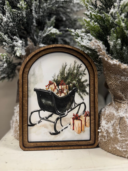 Arched Top Black Sleigh Framed Art
