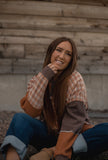 Cleo Plaid Patchwork Pullover in Mocha