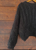 Midnight Cable Knit Pullover Sweater- Black