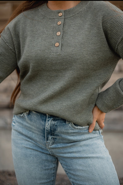 Willa Waffle Top in Creamy Olive
