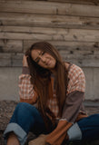 Cleo Plaid Patchwork Pullover in Mocha
