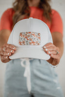 Multi-Colored Floral Patch Hat in White