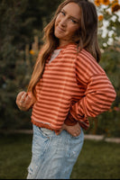 Emerson Coral and Maroon Striped Pullover with scalloped hem
