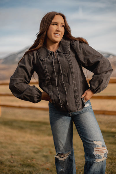 The Marlowe Mineral Wash Denim Blouse