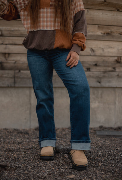 Tracey High-Rise Relaxed Straight Jeans- Midnight Wash