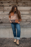 Cleo Plaid Patchwork Pullover in Mocha