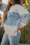 Sierra Colorblock Denim Sweater in Cream