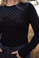 The Rev Black Velvet Checkered Bodysuit